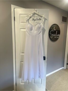 Azazie White Strapless Midi Dress with Sweetheart Bodice